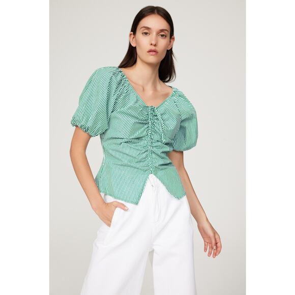Lisa Says Gah Tops - LISA SAYS GAH Green White Striped 100% Cotton Short Sleeve Margaret Top Size XS